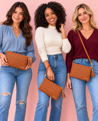 Pretty Simple® Veda Woven Crossbody/Clutch - Brown