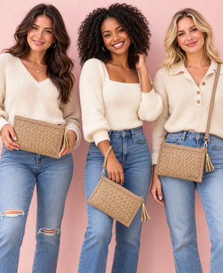 Pretty Simple® Veda Woven Crossbody/Clutch - Taupe