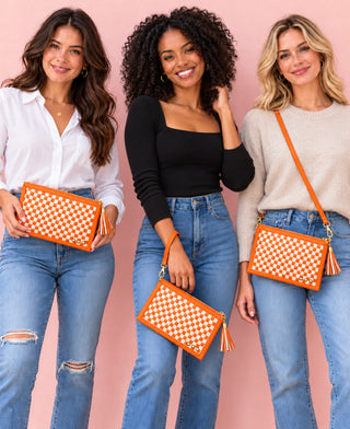 Pretty Simple® Veda Woven Crossbody/Clutch - Checkered Orange