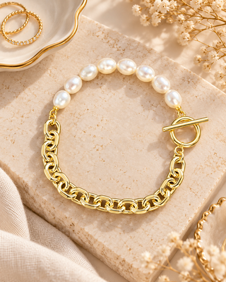 Lauren Kenzie Pearl & Gold Link Bracelet