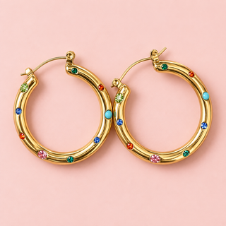 Lauren Kenzie 'Colorful Gem Gold Hoops'