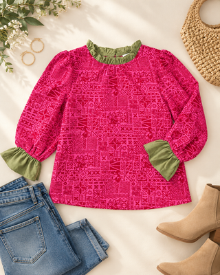 Fallen for You Abstract Ruffle Top