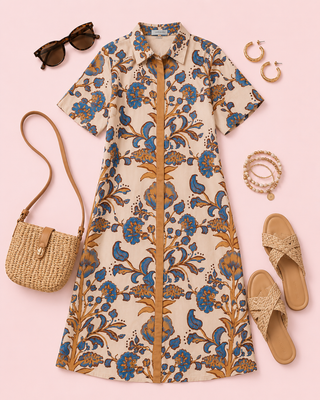 Printed Passage Midi Dress (Ecru)