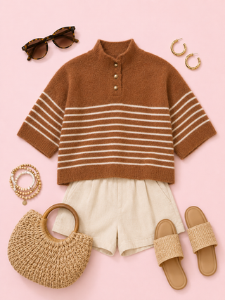 Blaire Striped Sweater Top (Brown)