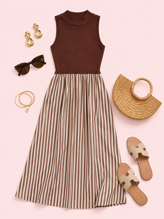 Well Composed Midi Dress (Brown)