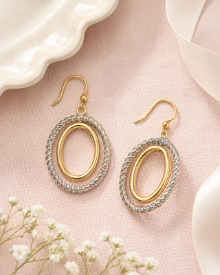Two Toned Textured French Hook Earrings
