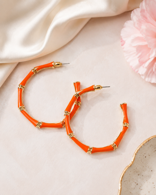 Bamboo Style Hoops - Orange & Gold