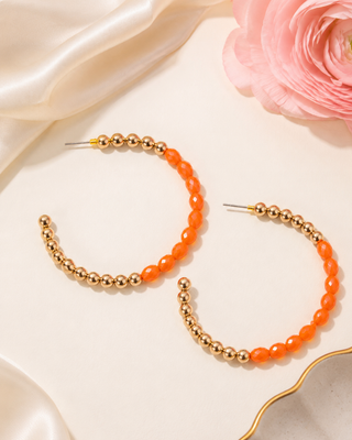Beaded Hoops - Orange & Gold