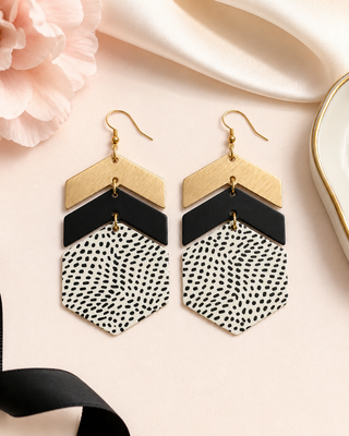 Black, Gold & Ivory Geo Shape Earrings