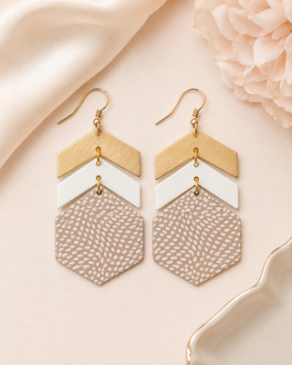 Ivory, Gold & Taupe Geo Shape Earrings