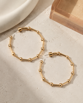 Gold Bar/Bead Hoop Earrings