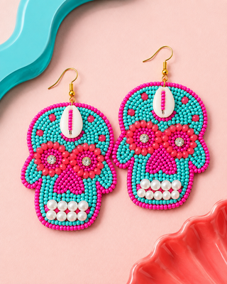 Bright Beaded Skull Earrings