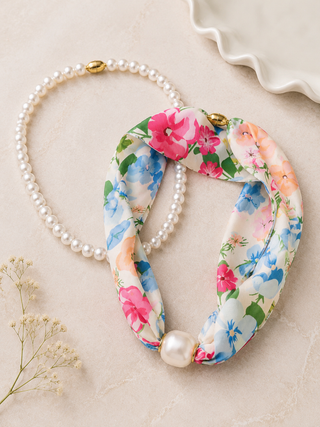 Pearl + Scarf Necklace w/Magnetic Clasp & Cross Pendant: 2 PCS