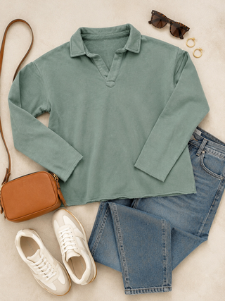 Busy Days Soft Vintage Henley Pullover - PINE