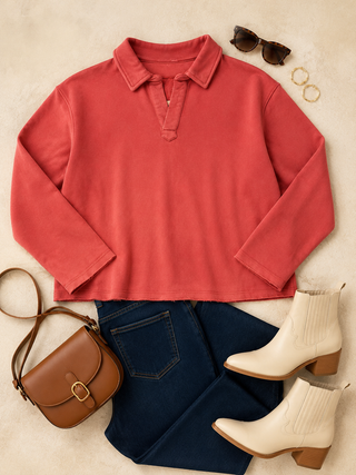 Busy Days Soft Vintage Henley Pullover - BRICK