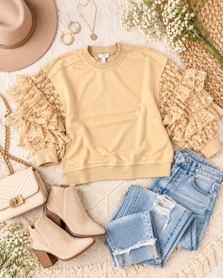 The Lace & Latte Ruffle Sleeve Top
