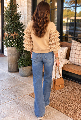 The Lace & Latte Ruffle Sleeve Top