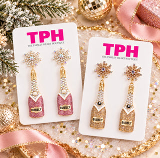 Champagne Bottle Bubbly Rhinestone Earrings