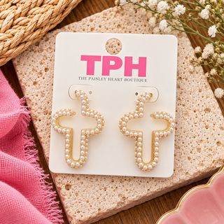 Pearls of Faith Cross Earrings