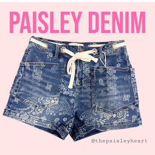 RISEN Paisley Denim Shorts