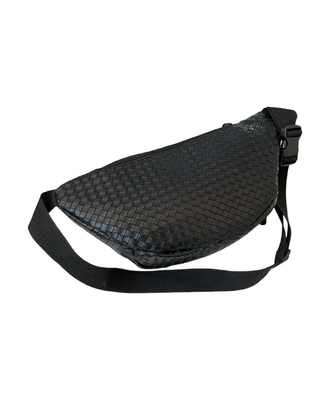 Atlas Woven Vegan Leather Crossbody Bag – Black