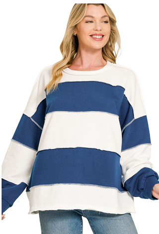 Mixed Signals Colorblock French Terry Top - Blue