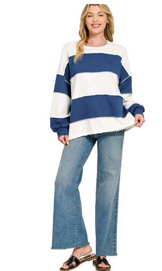 Mixed Signals Colorblock French Terry Top - Blue