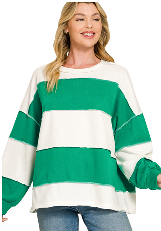Mixed Signals Colorblock French Terry Top - Green