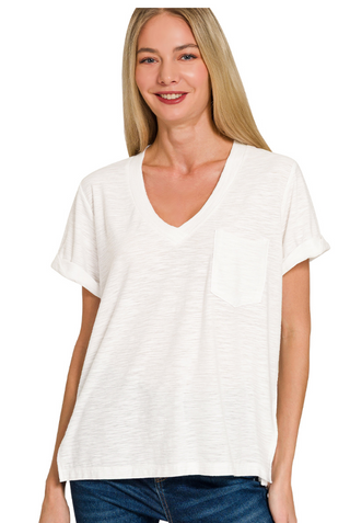 The Easy Does It Slub Pocket Tee - White