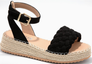 Black Espadrille Platform Flat Sandals