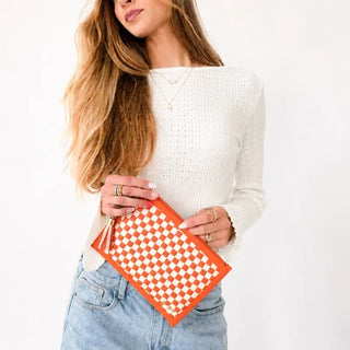 Pretty Simple® Veda Woven Crossbody/Clutch - Checkered Orange