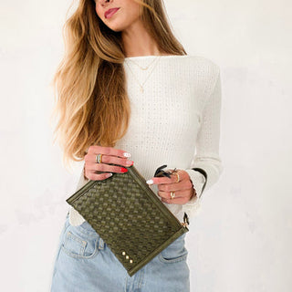 Pretty Simple® Veda Woven Crossbody/Clutch - Olive