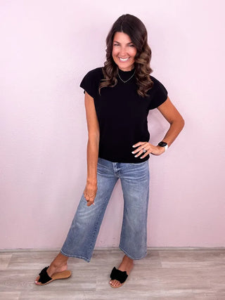 Mock Neck Cap Sleeve Top