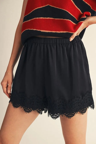 Satin & Lace Shorts - Black