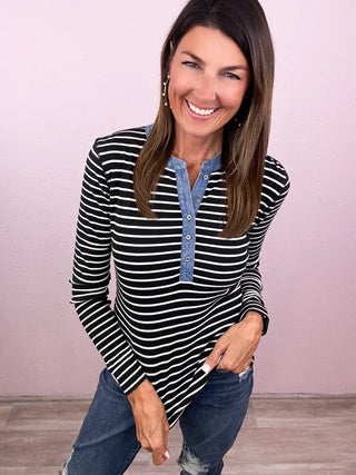 Denim & Stripes Henley Top