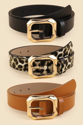 Textured Angled Rectangle Shaped Buckle Belts