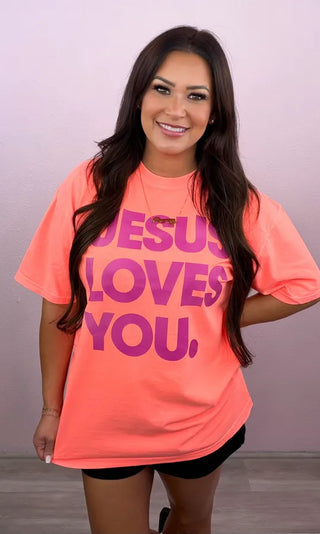 Neon Jesus Loves You Graphic Tee