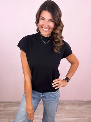 Mock Neck Cap Sleeve Top