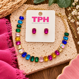 Color Me Happy Baguette Necklace & Earring Set