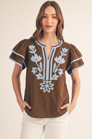 Beautifully Detailed Top (Brown)