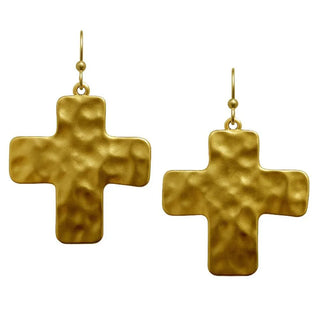 Hammered Metal Cross Dangle Earring