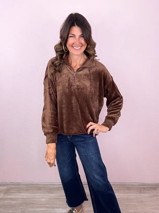 Faux Fur Half Zip Pullover