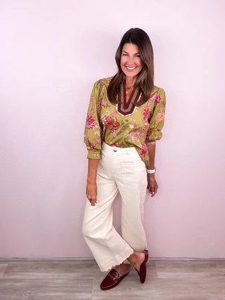 Scallop Trim Wide Leg Pants