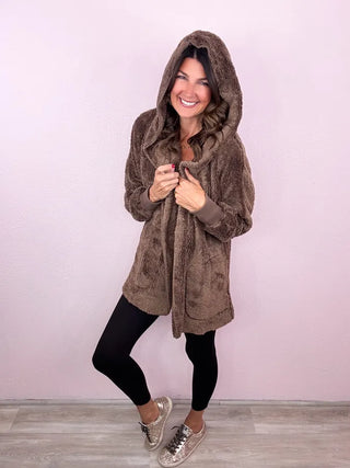 Teddy Bear Hooded Faux Fur Jacket