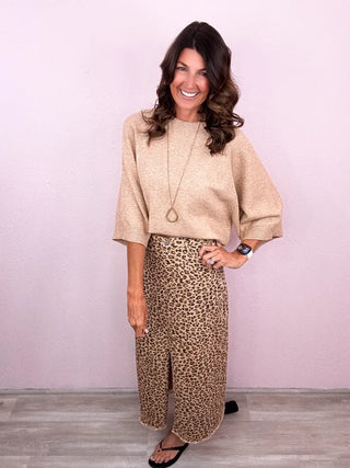 RISEN Leopard Midi Skirt