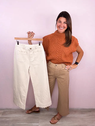 Scallop Trim Wide Leg Pants