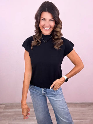 Mock Neck Cap Sleeve Top