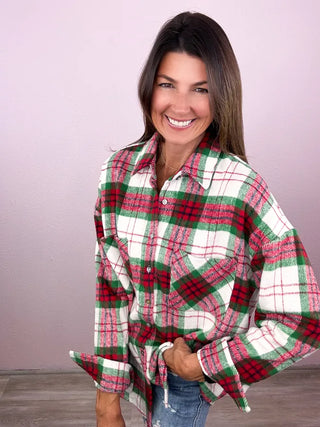 Holiday Edit Plaid Shacket Top