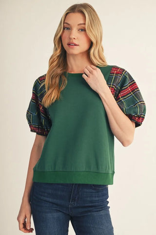 Plaid Moment Puff Sleeve Top