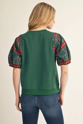 Plaid Moment Puff Sleeve Top